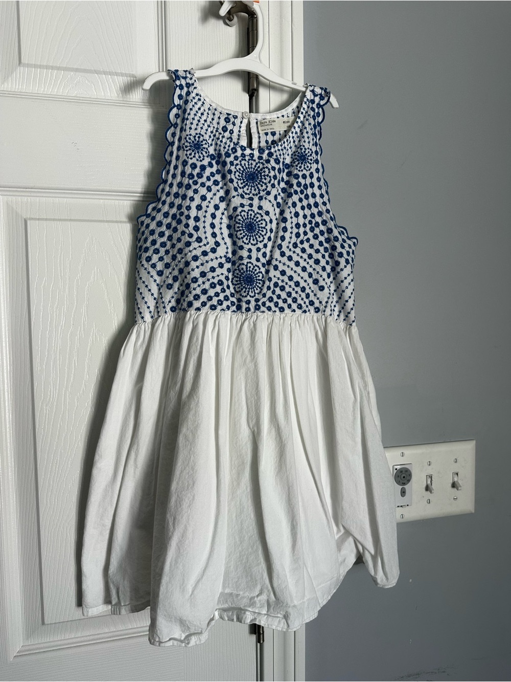 Zara White Dress with Blue Embroidered Bodice